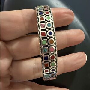 Sterling silver cuff - Colorful Geometric natural stone Bracelet